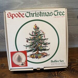 Vintage Spode Christmas Tree Buffet Set Plate Cup Saucer England‎ Holiday Decor